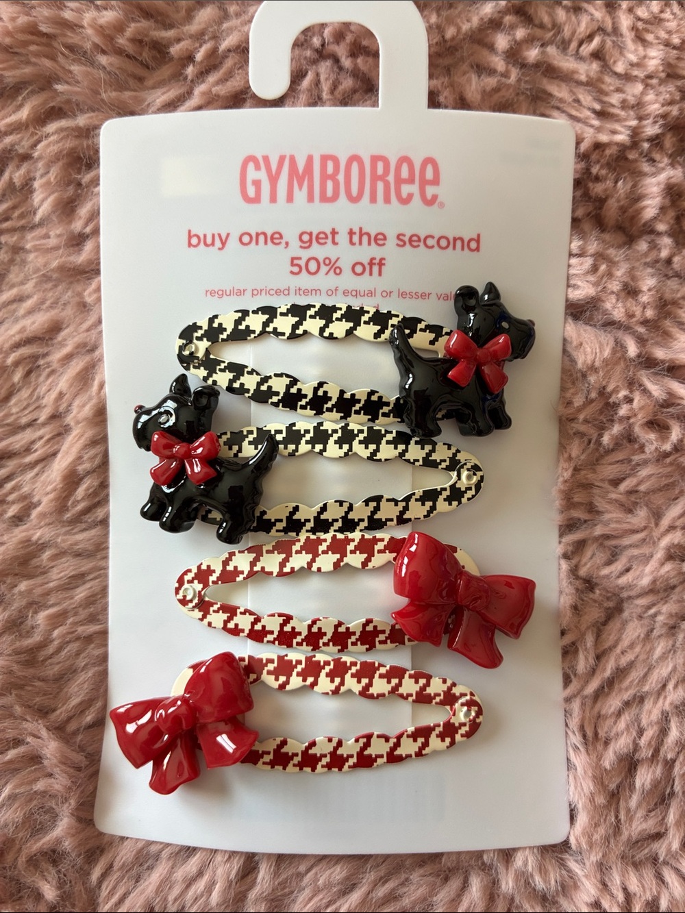 Gymboree Girls' Red & Black Houndstooth Bow & Scottie Dog Hair Clips